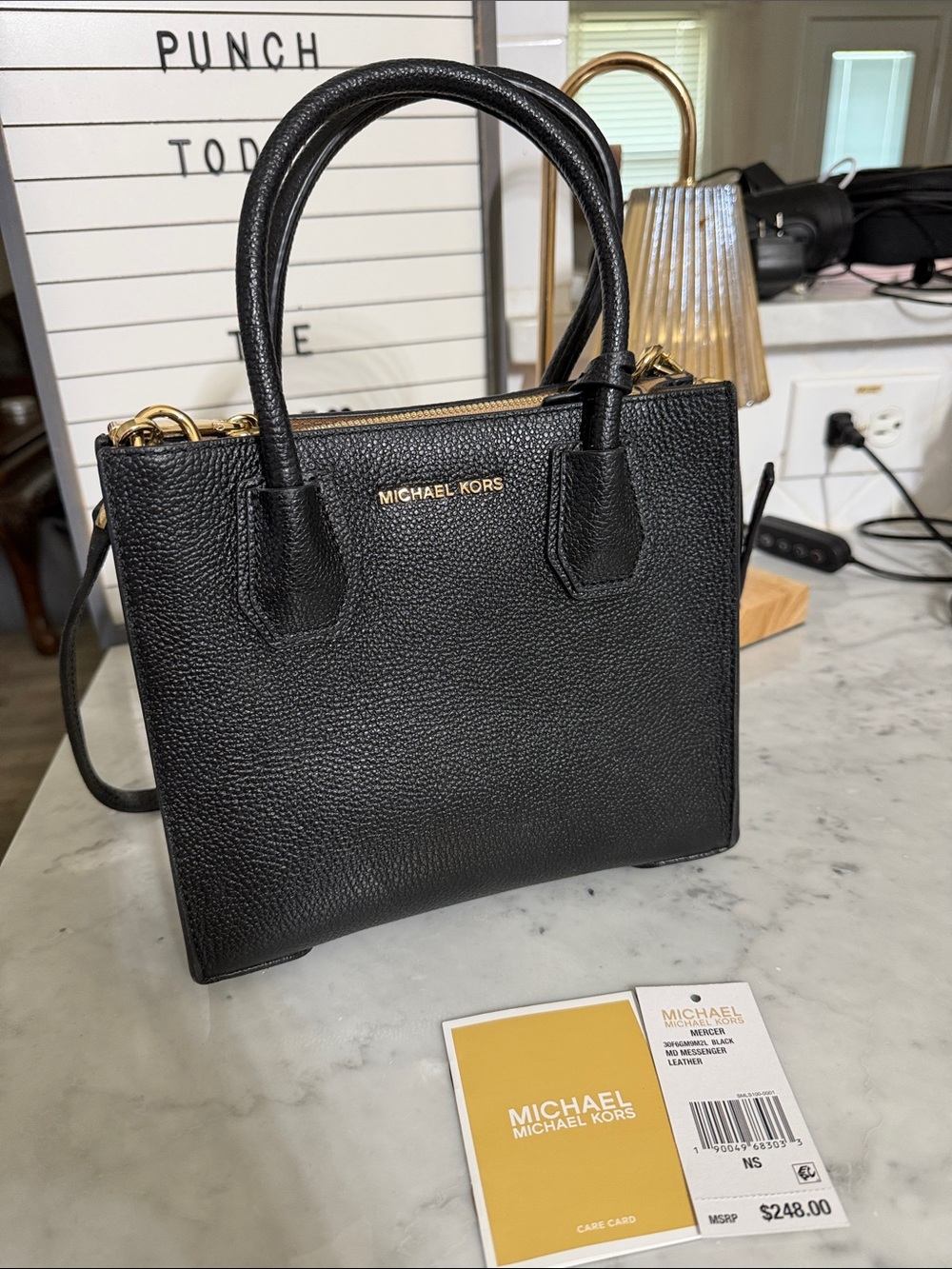 Michael Kors Black Pebbled Leather Mini Tote Mercer